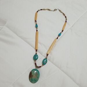 Turquoise and silver color beaded necklace estate sale find